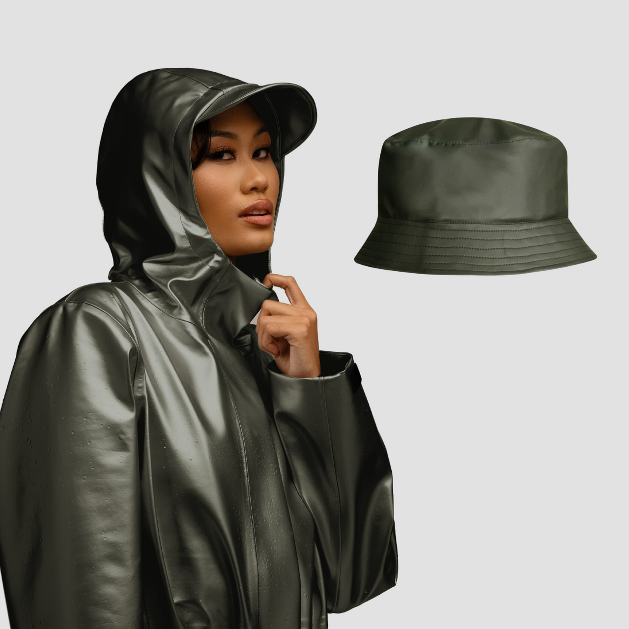 Rain Jacket + All-Weather Essentials Matching Hat: Baseball Cap, Sou'wester, & Matte Bucket Hat