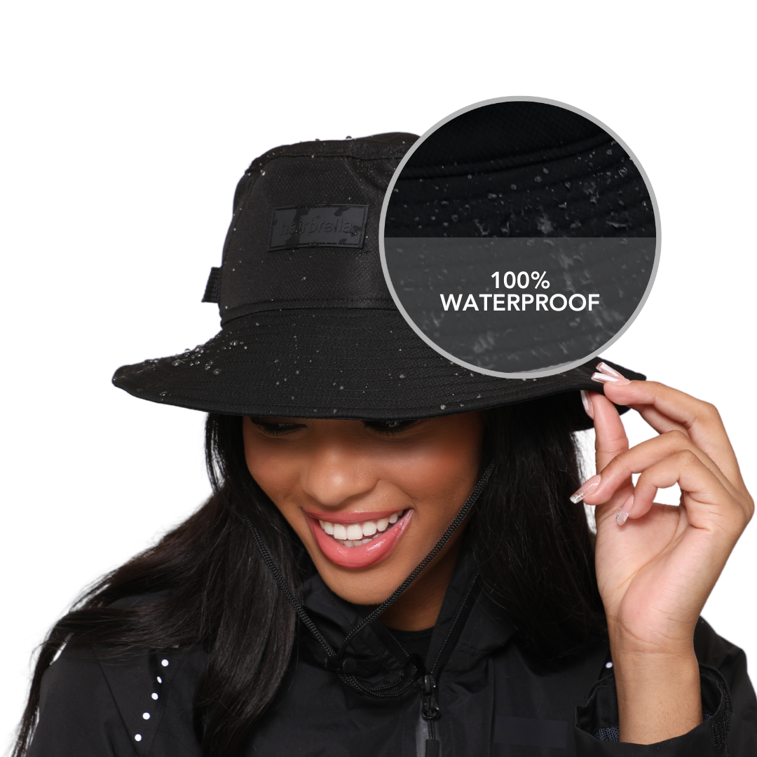 Hairbrella Waterproof Bucket Hat for Women and Men, Satin Lined Cap