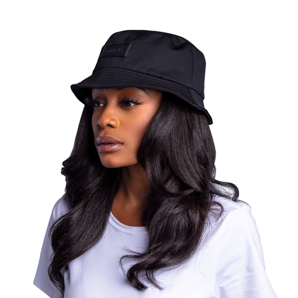 Womens Alma Cotton Bucket Hat with Ponytail Slit - Black
